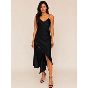 Sam Edelman Leopard Trim Contrast Piping Cami Midi Slip Dress NWT Size 6